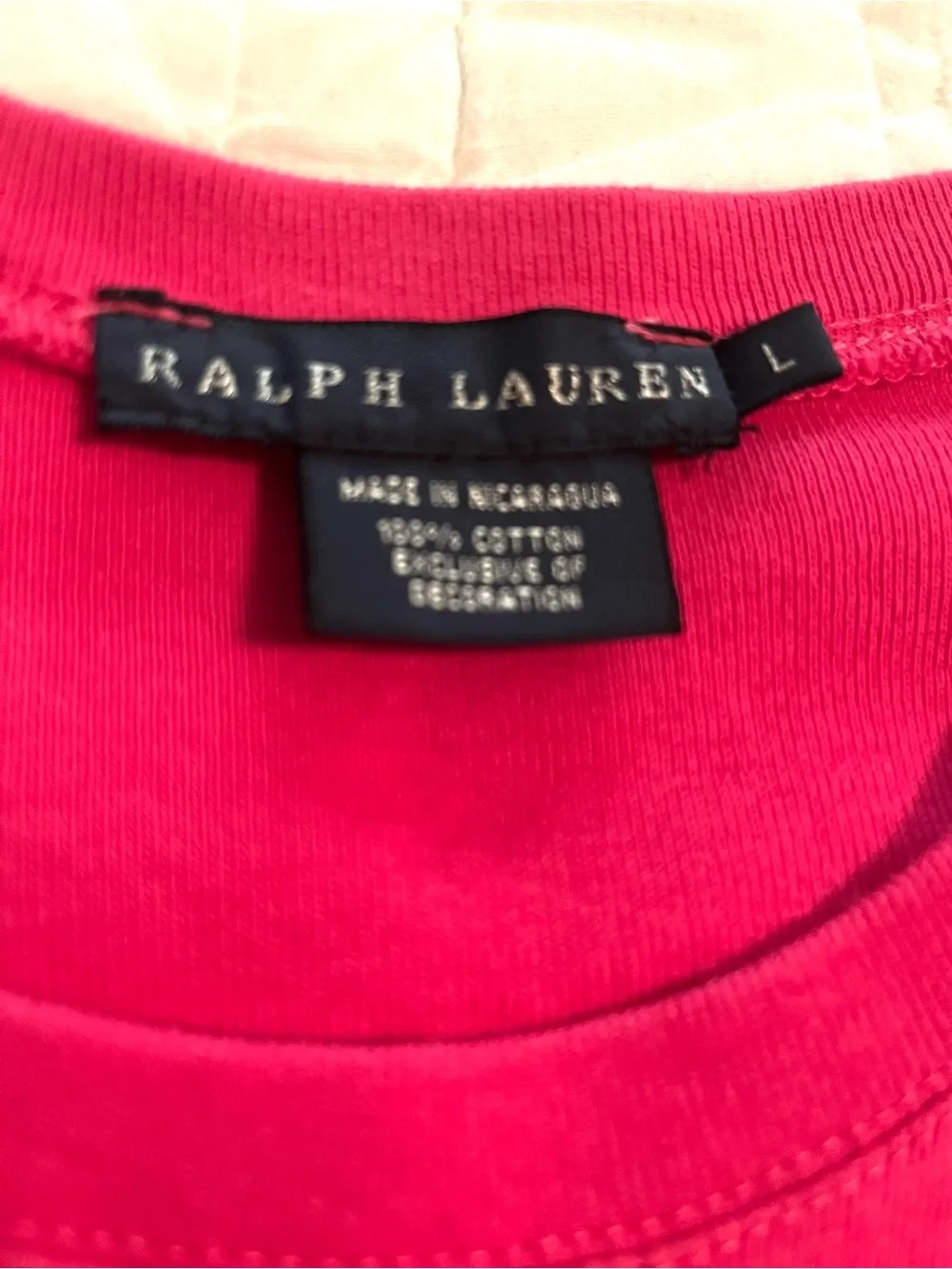 Ralph Lauren Girl’s Large or Women’s Small Pink T-Shirt Green Logo